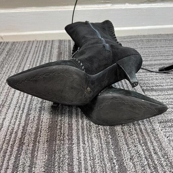 Gianni Bini black Whipstitch Lace Up mid calf Suede Boots - Picture 6 of 12